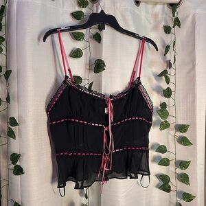 black tank with pink velvet detail